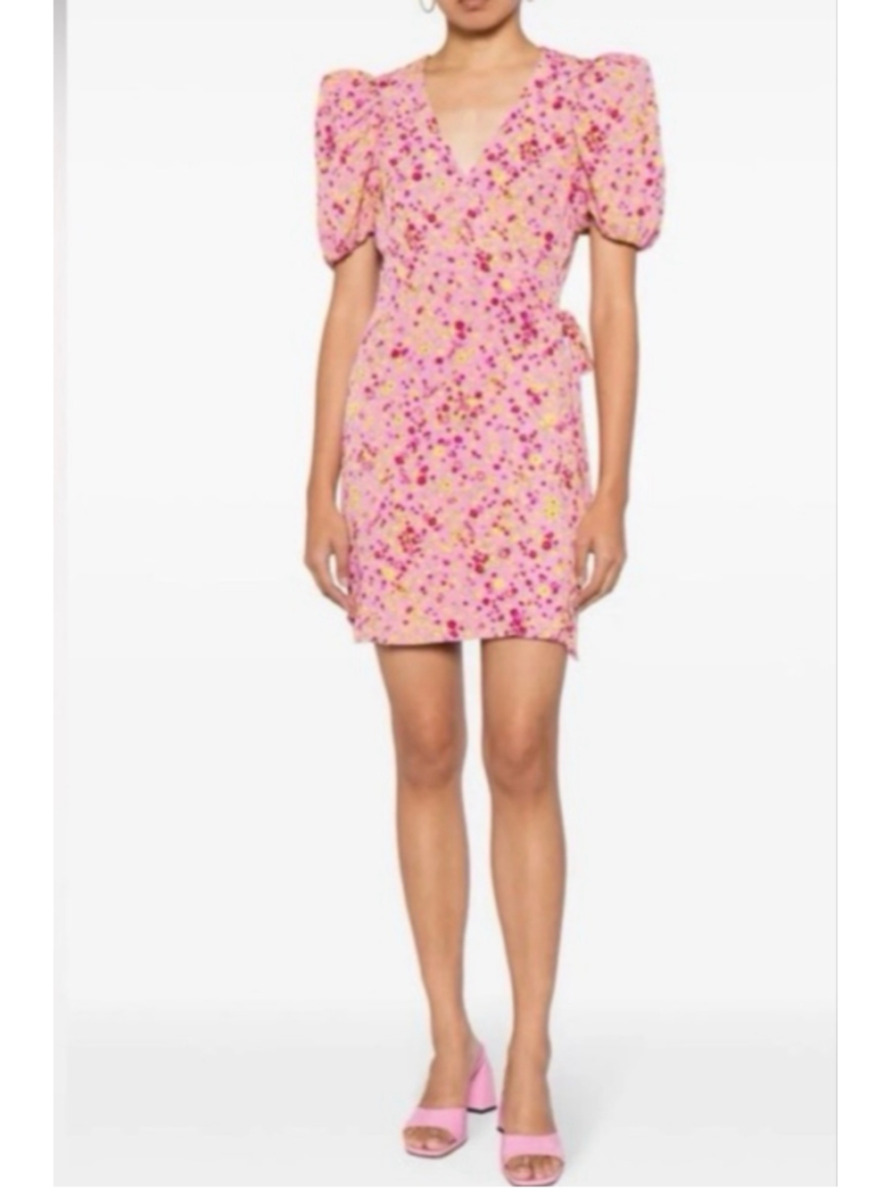 ROTATE Birger Christensen NWT Puff Sleeve Floral Jacquard Wrap Dress US Size 6